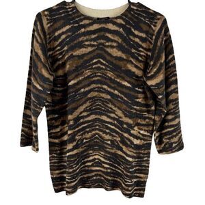 Talbots Pure Cashmere Tiger Print Sweater Women's Petite MP 3/4 Sleeve